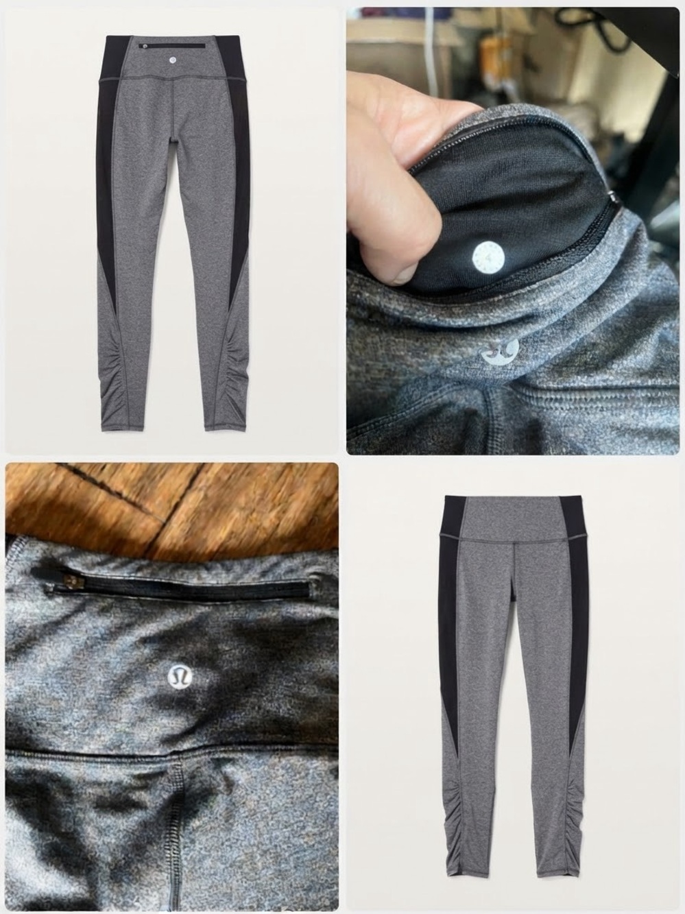 lululemon athletica Girls' Gray and Black Ruched Ankle Leggings